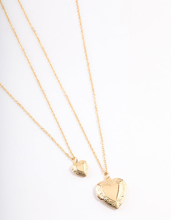 Gold Plated Brass Heart Locket Necklace Pack