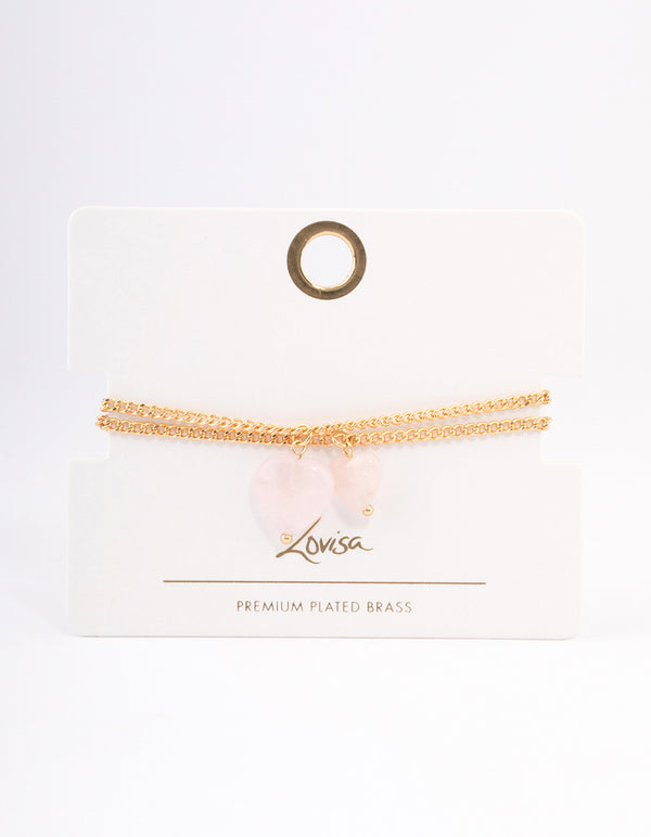 Gold Plated Rose Quartz Heart Bracelet Pack