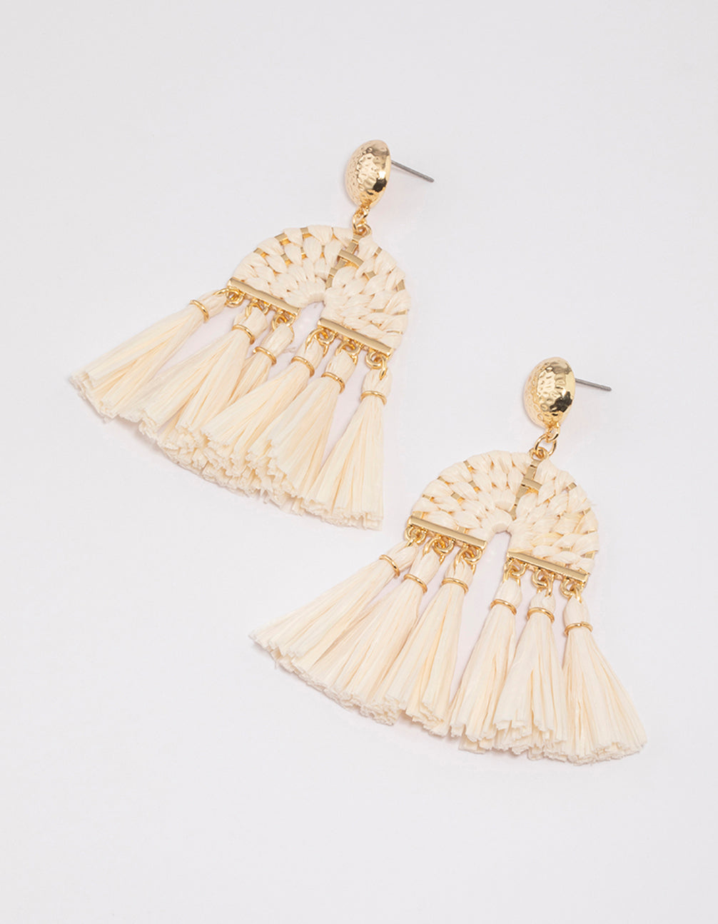 Gold Raffia Tassel Drop Earrings