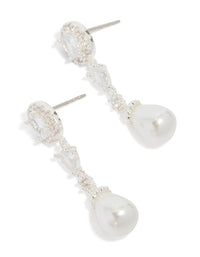 Silver Plated Cubic Zirconia Halo Pearl Drop Earrings - link has visual effect only