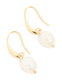 Gold Plated Freshwater Pearl Medium Hook Drop Earrings - link has visual effect only