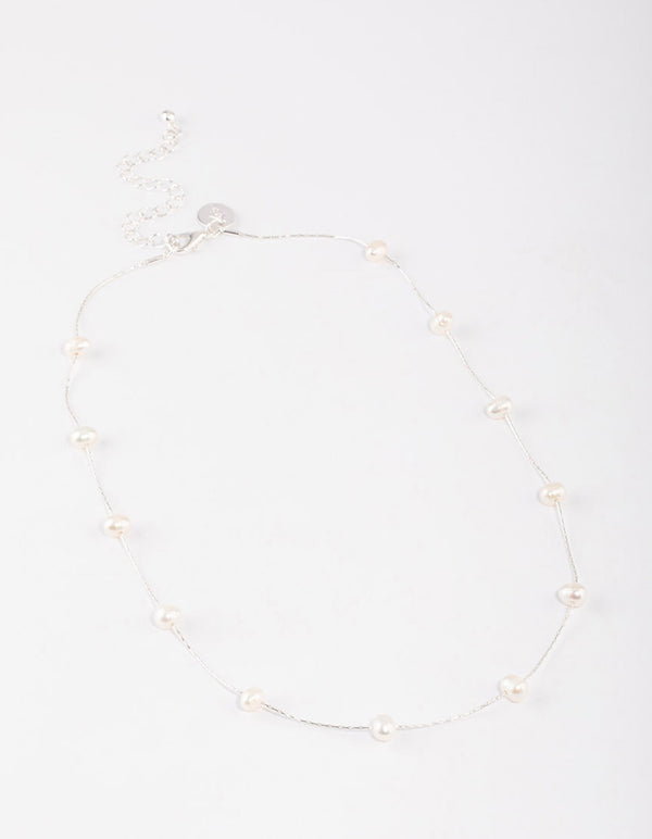 Silver Plated Freshwater Pearl Dotted Fine Necklace