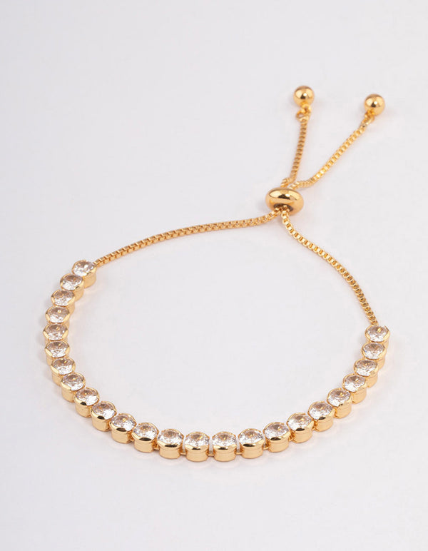 Gold Plated Round Cubic Zirconia Toggle Tennis Bracelet
