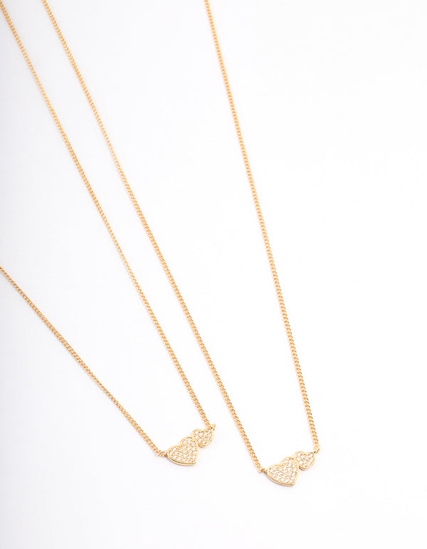Gold Plated Cubic Zirconia Linked Hearts Necklace Pack