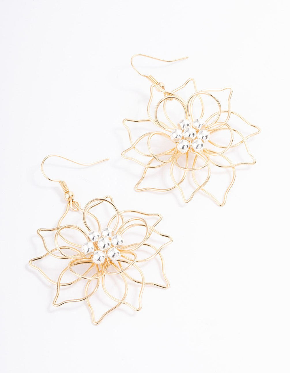Mixed Metal Wire Flower Drop Earrings