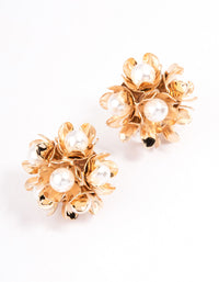 Gold Pearl Flower Cluster Stud Earrings - link has visual effect only