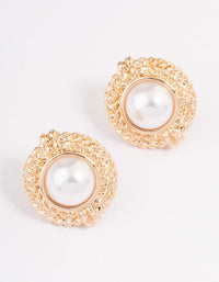 Gold Round Pearl & Rope Stud Earrings - link has visual effect only
