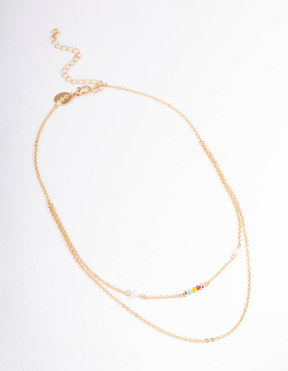 Gold Mixed Beaded & Pearl Station Necklace