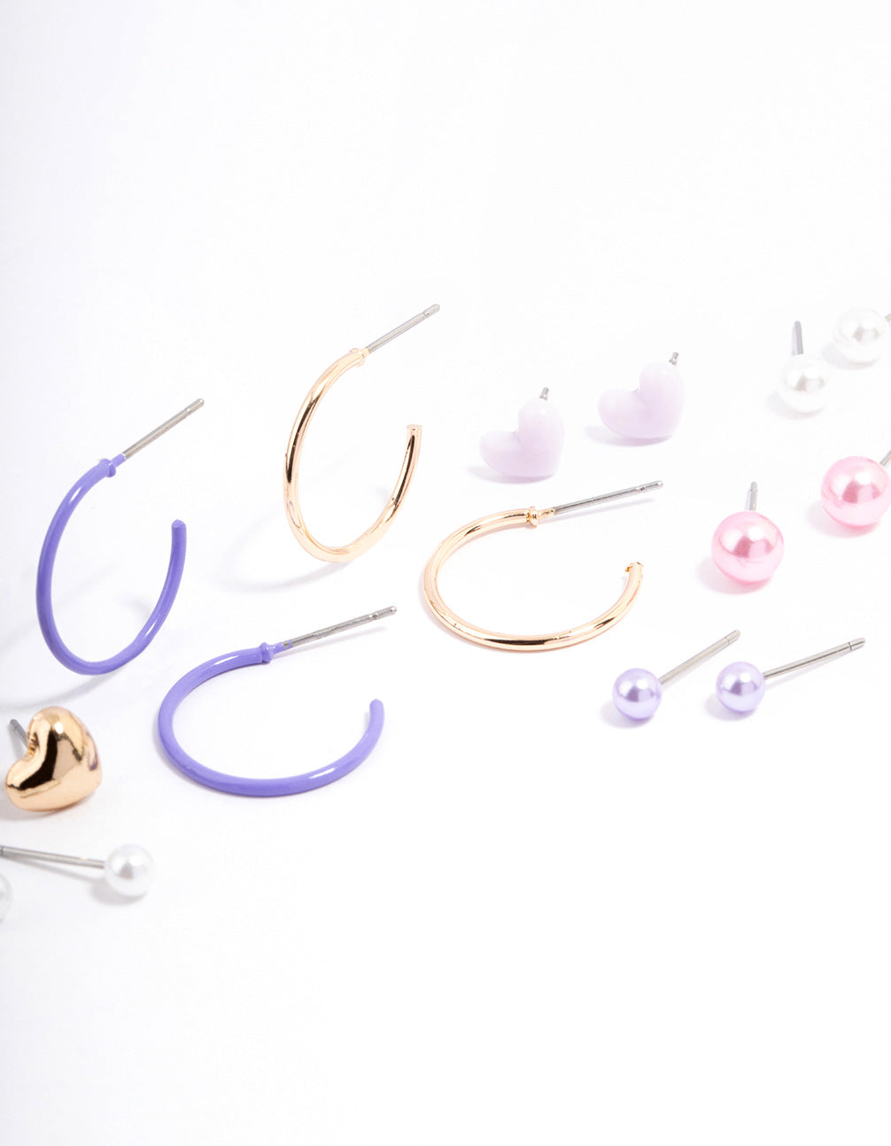 Gold Classic Pearl & Heart Earrings 8-Pack