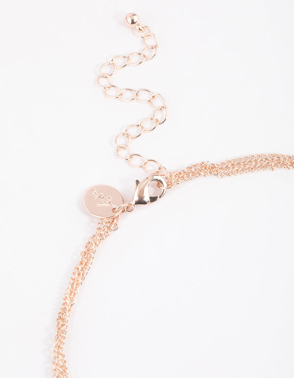 Rose Gold Triple Row Diamante Droplet Y-Necklace
