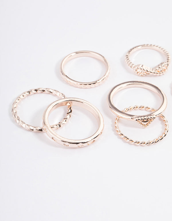 Rose Gold Infinity & Heart Ring 8-Pack