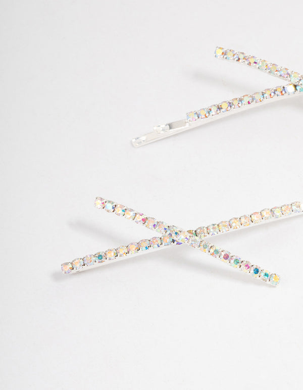 Silver Cross Slide Hair Clips Pack