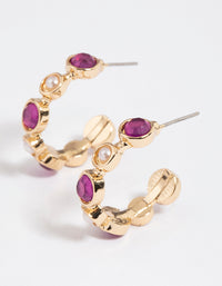 Purple Mixed Round & Pearl Mini Hoop Earrings - link has visual effect only