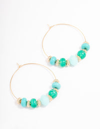 Turquoise Mixed Facet Beaded Wire Hoop Earrings - link has visual effect only