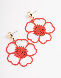 Red Open Flower Drop Earrings - link has visual effect only