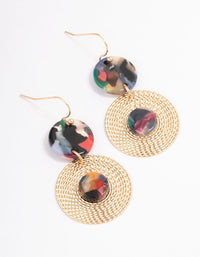 Gold Multi Coloured Disc Drop Earrings - link has visual effect only