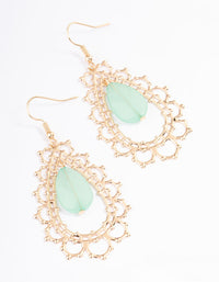 Green Dainty Boho Pear Drop Earrings - link has visual effect only