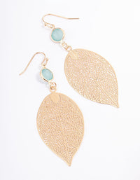 Blush Round Stone Leaf Drop Earrings - link has visual effect only