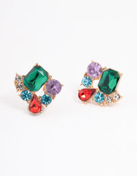 Gold Emerald Mixed Cluster Stud Earrings - link has visual effect only