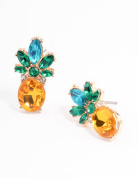 Gold Diamante Pineapple Stud Earrings - link has visual effect only