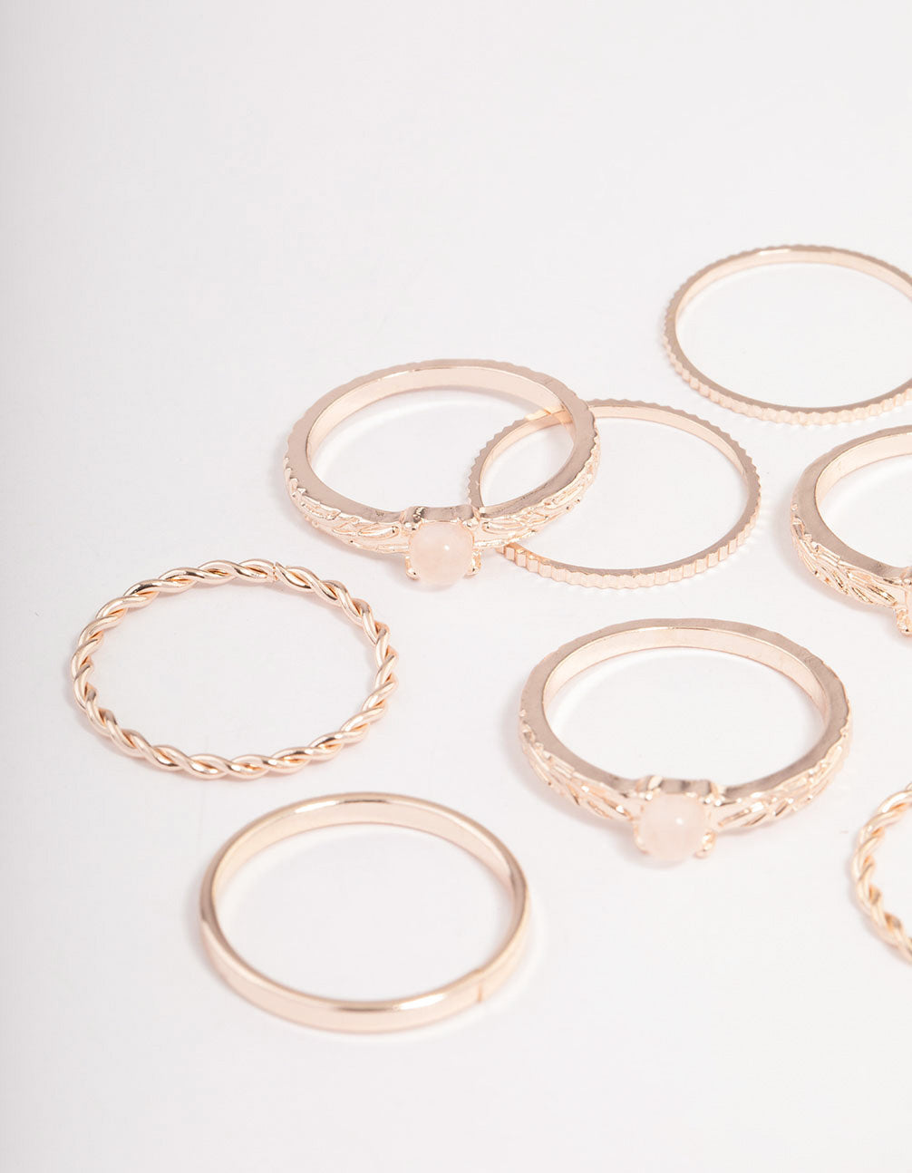 Rose Gold Rose Quartz Textured Ring Stack