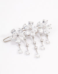 Silver Cubic Zirconia Triple Flower Droplet Hair Clips Pack - link has visual effect only