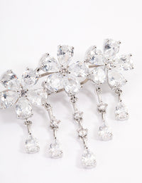 Silver Cubic Zirconia Triple Flower Droplet Hair Clips Pack - link has visual effect only