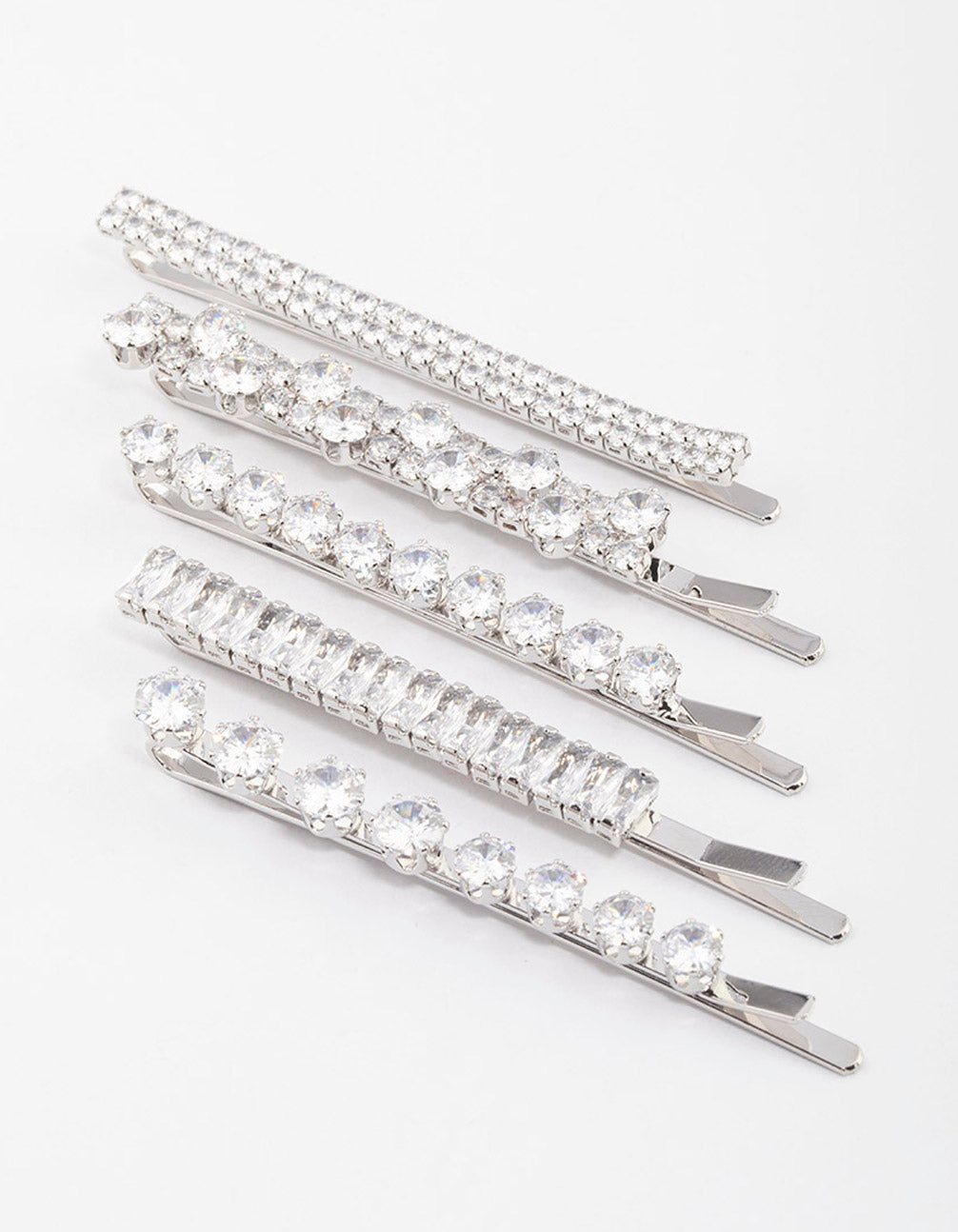 Silver Cubic Zirconia Mixed Stone Hair Clips 4-Pack