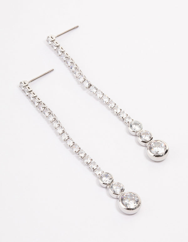Silver Cupchain Cubic Zirconia Drop Earrings