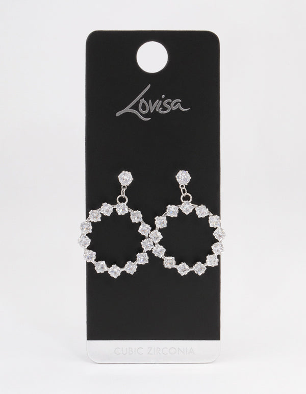 Silver Square Stone Wreath Drop Earrings