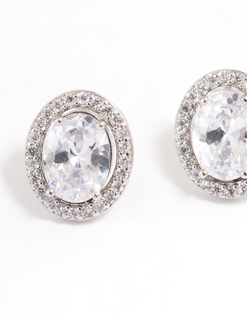 Silver Oval Framed Earrings