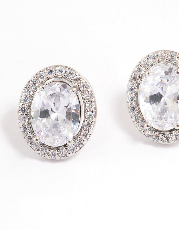 Silver Oval Framed Earrings