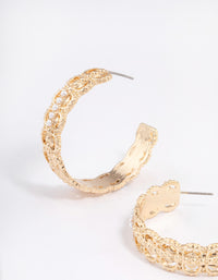 Gold Plated Large Ornate Pearl Hoop Earrings - link has visual effect only