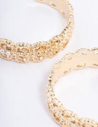 Gold Plated Large Ornate Pearl Hoop Earrings - link has visual effect only