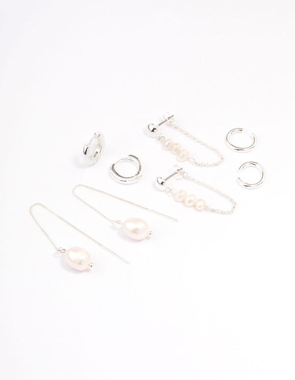 Silver Plated Freshwater Pearls Thread Through Earrings