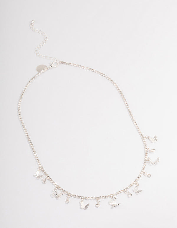 Silver Plated Cupchain Mixed Butterfly Necklace
