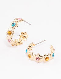Gold Mini Diamante Flower Hoop Earrings - link has visual effect only