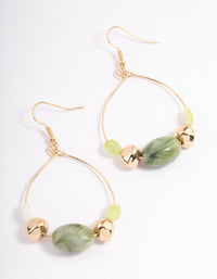 Green Wide Mixed Bead Wire Drop Earrings - link has visual effect only