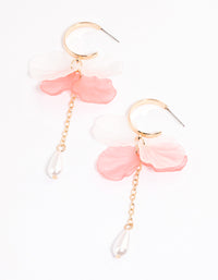 Pink Mixed Petal Cupchain Pearl Huggie Earrings - link has visual effect only