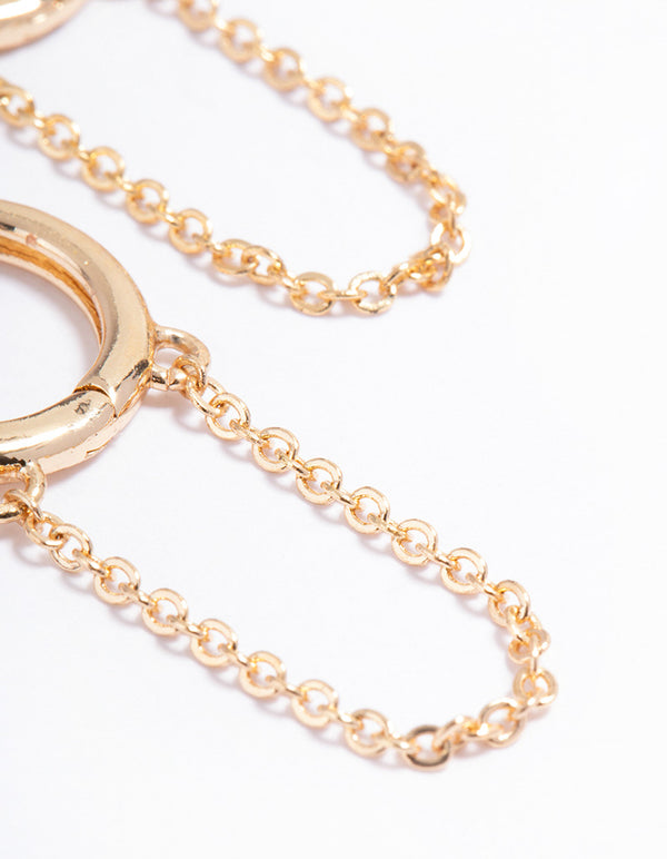 Gold Simple Diamante & Chain Huggie Earrings