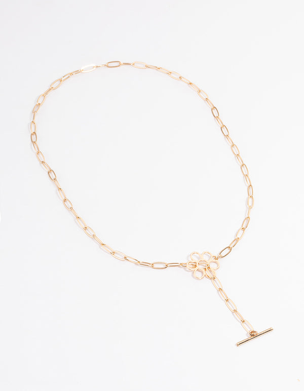 Gold Open Flower Gauge Necklace