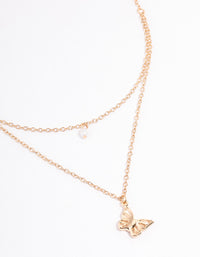 Gold Pearl & Butterfly Layered Necklace - link has visual effect only