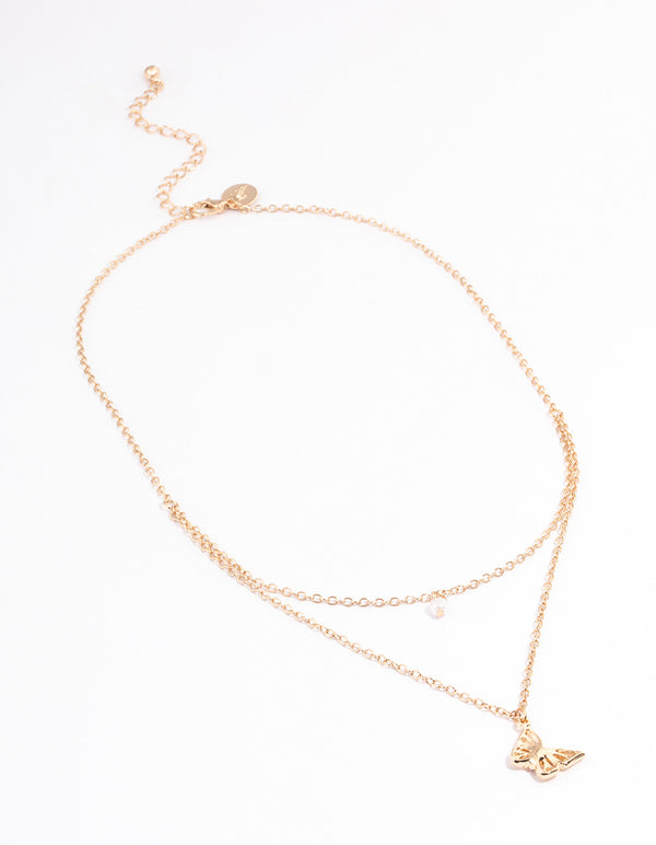 Gold Pearl & Butterfly Layered Necklace