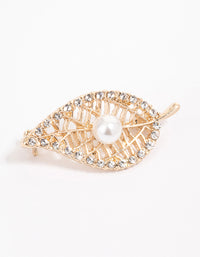 Gold Open Leaf Diamante & Pearl Brooch - link has visual effect only