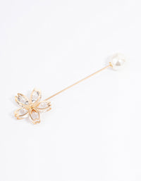 Gold Pearl & Diamante Flower Scarf Pin - link has visual effect only