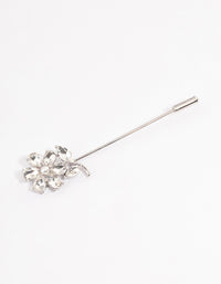 Silver Diamante Flower Pearl Scarf Pin - link has visual effect only