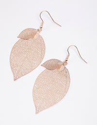 Rose Gold Double Leaf Drop Earrings - link has visual effect only