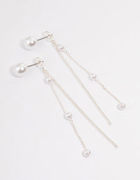 Silver Pearl Cupchain Sandwich Drop Earrings - link has visual effect only