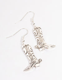 Antique Silver Western Boots Drop Earrings - link has visual effect only