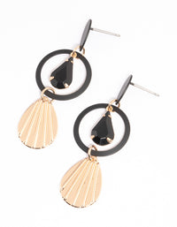 Black Teardrop Circle & Fan Drop Earrings - link has visual effect only